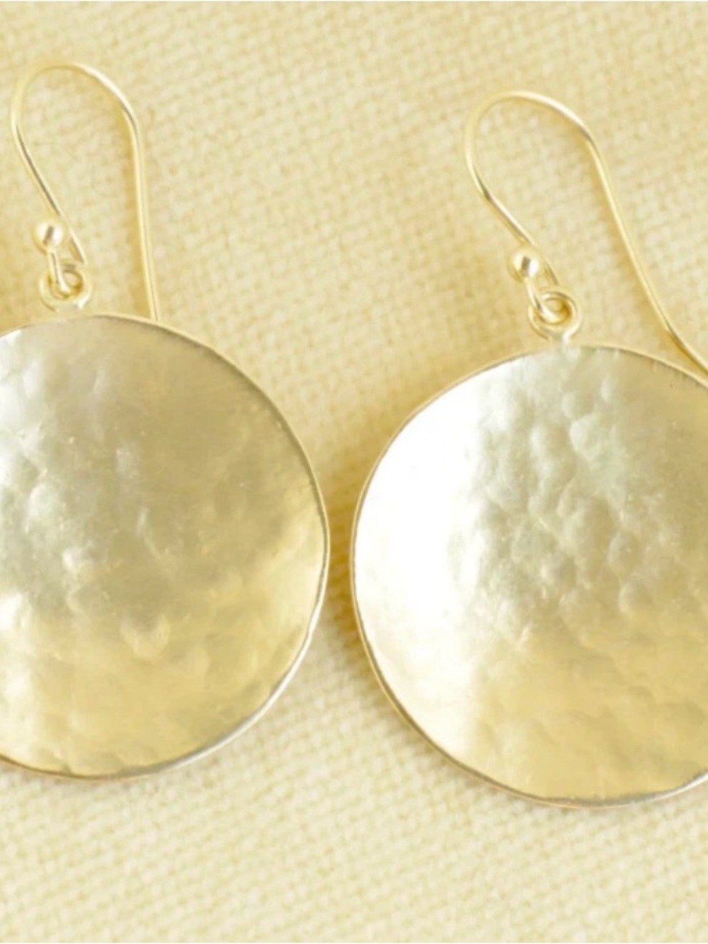 Anne Sportun 18 Karat Yellow Gold Earrings - Large Hammered Disc With Hooks - Picture 3 of 10